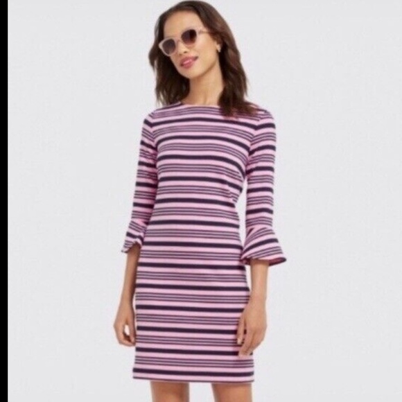 Draper James Ottoman Stripe Knit Dress Pink & Navy - Picture 1 of 10
